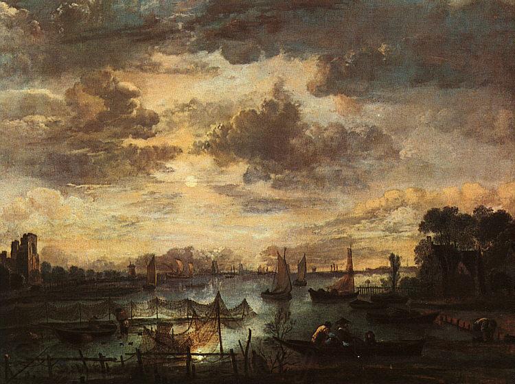 Aert van der Neer River Scene with Fishermen